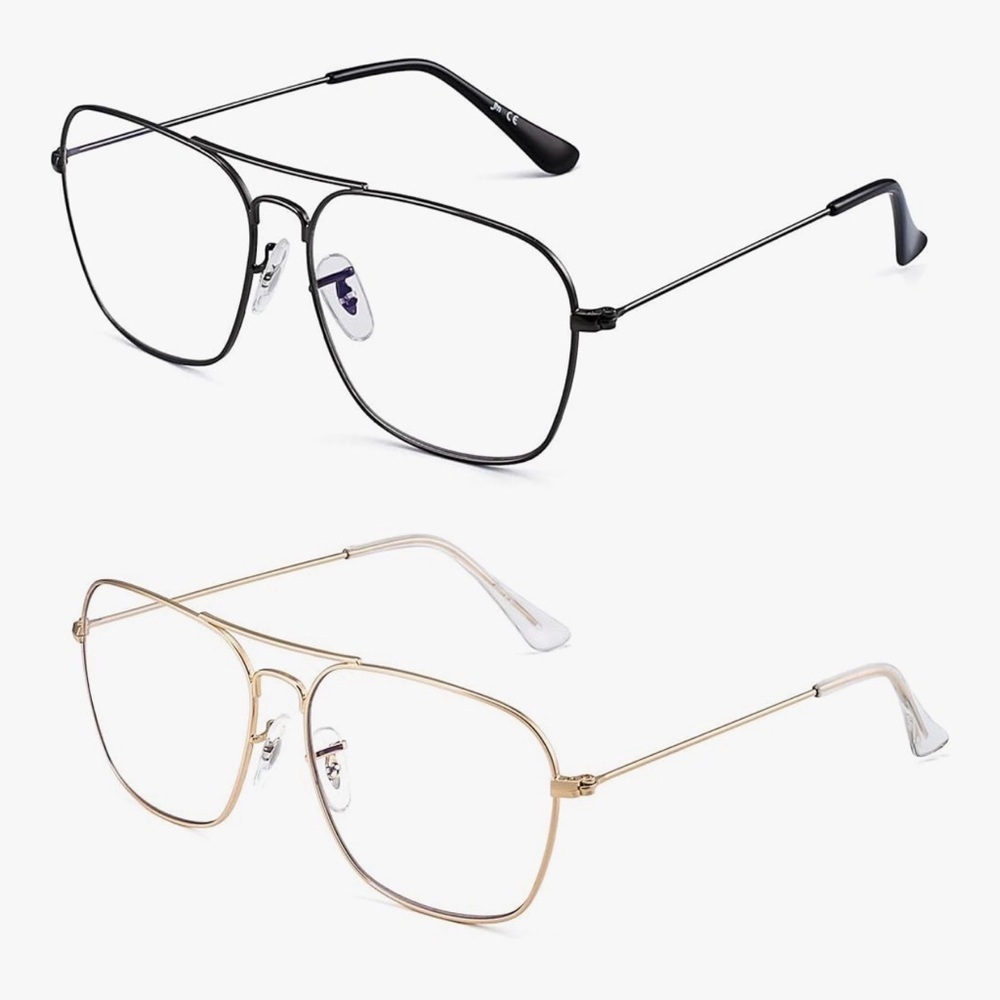 Retro Oversized Aviator Blue Light Blocking Glasses Metal Frame Fashion Eyewear